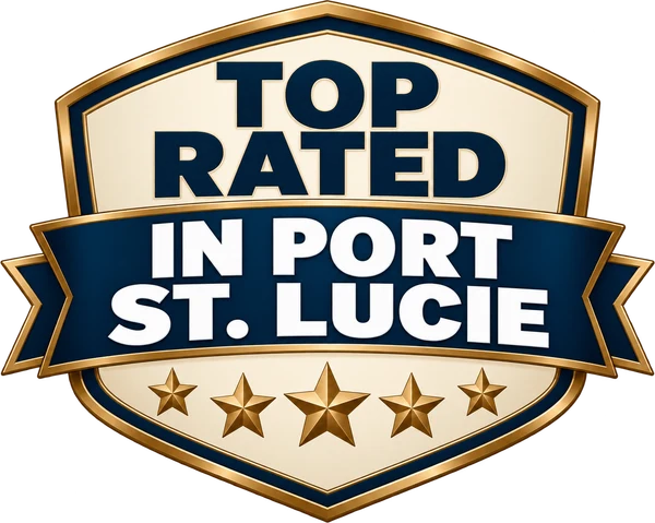Top Rated in Port St. Lucie bronze and navy badge with five stars